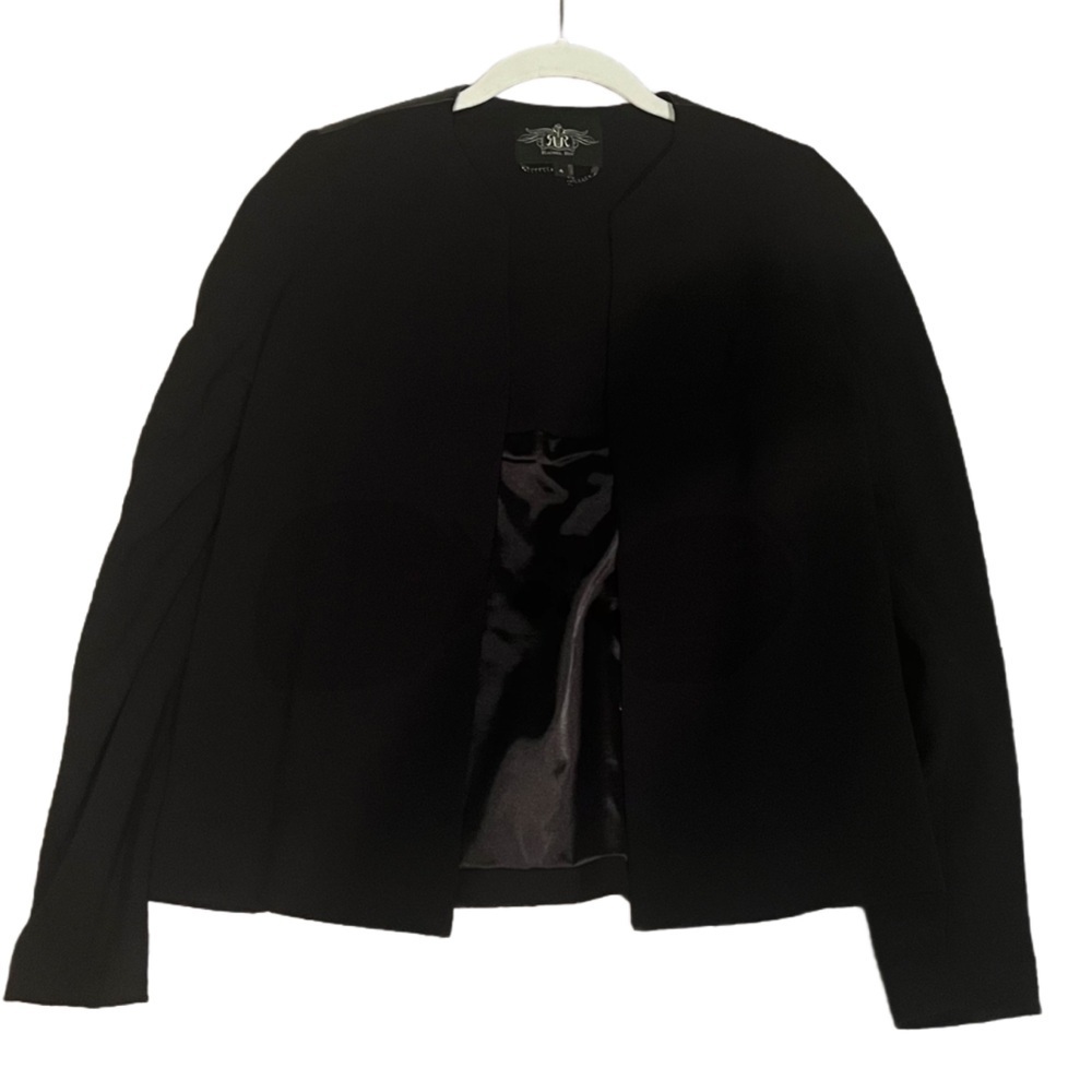 RACHEL Rachel Roy Elegant Black Blazer Leather Panel Luxury Designer Size 4 - Picture 2 of 8